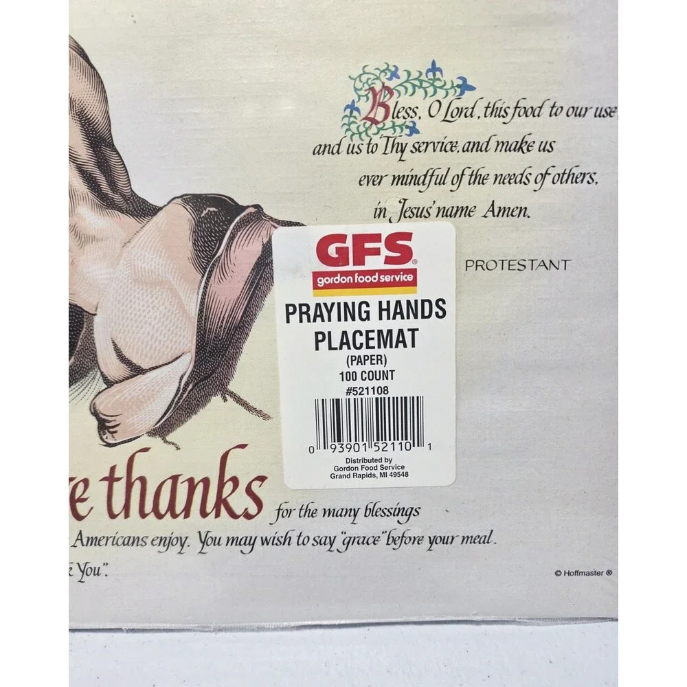 Paper Placemats 100pc Christian Praying Hands Thanksgiving